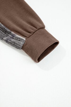Brown Plaid Patchwork Button Down Drawstring Hooded Shacket - Image 7