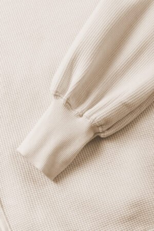 White Waffle knit Bishop Sleeve Split Oversized Top - Image 6