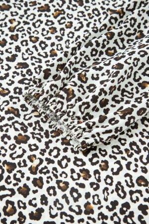Khaki Plus Size Button V Neck Leopard Print Puff Sleeve Loose Mini Dress - Image 19
