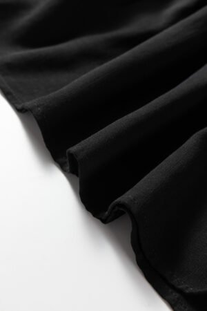 Black Collared V Neck Smocked Detail Contrast Leopard Trim Bracelet Sleeve Long Dress - Image 9