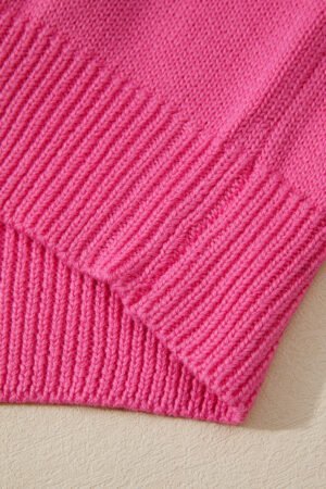 Sachet Pink Contrast Crew Neck Pearled Decor Drop Shoulder Knit Sweater - Image 6
