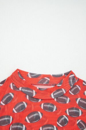Red Game Day Rugby Mesh Sheer Long Sleeve Top - Image 6