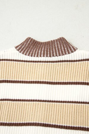 Khaki Stripe Half Zip Drop Shoulder Womens Sweater - Image 6