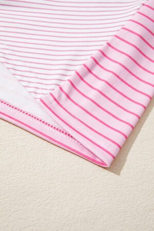 Sachet Pink Striped Colorblock Exposed Seam Casual Long Sleeve Top - Image 7