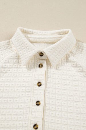 Beige Pineapple Textured Half Button Collared Sweatshirt - Image 5