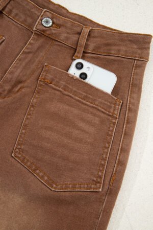 Brown Mimimalist Patch Pocket Womens Shift Jeans - Image 9