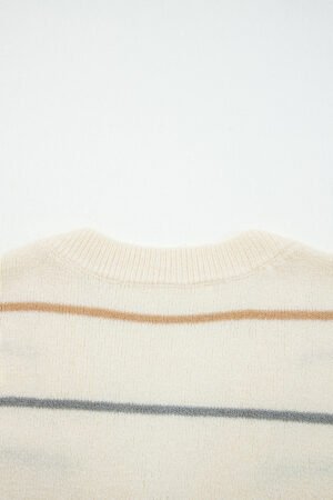 Multicolour Striped Buttoned Front V Neck Drop Shoulder Cardigan Sweater - Image 9