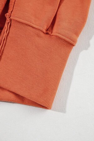 Orange Buttoned Collared Raw Detail High Low Baggy Sweatshirt with Slits - Image 8