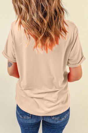 Khaki Sequin Turkey Patched Thanksgiving Graphic Tee - Image 4