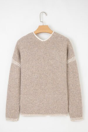 Pale Khaki Tied Front Drop Shoulder Chunky Casual Cardigan - Image 4