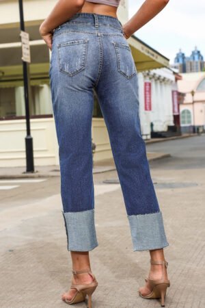 Blue-2 High Waist Distressed Straight Leg Jeans - Image 2