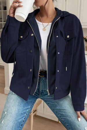Sail Blue 2 in 1 Thermal Knit Textured Hooded Jacket - Image 3