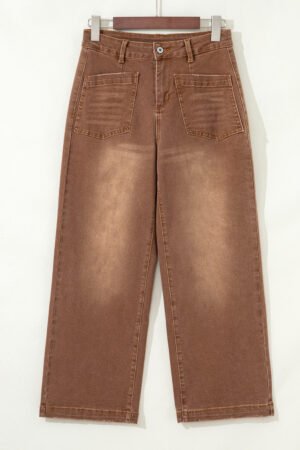 Brown Mimimalist Patch Pocket Womens Shift Jeans - Image 5