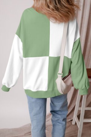 Grass Green Colorblock Henley High Low Oversize Sweatshirt - Image 4
