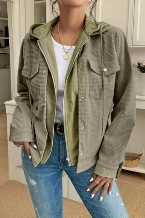 Laurel Green 2 in 1 Thermal Knit Textured Hooded Jacket - Image 2