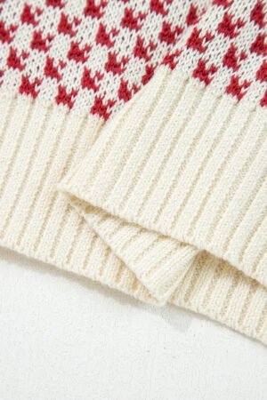 Red Contrast Color Pattern Lantern Sleeve Sweater - Image 9