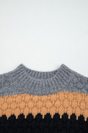 Khaki Color Block High Neck Baggy Sweater - Image 4