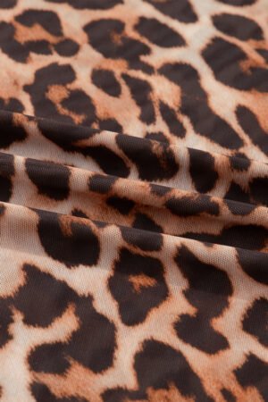 Brown Leopard Mock Neck Long Sleeve Mesh Top - Image 7