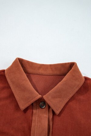 Gold Flame Velvet Flap Pockets Drop Shoulder Casual Shacket - Image 3