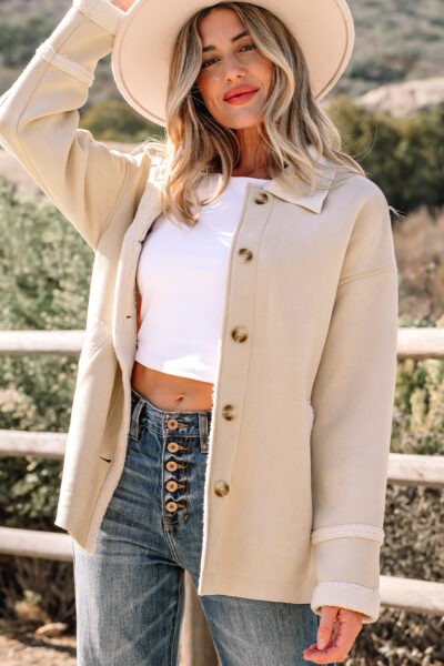 Parchment Suede Sherpa Lined Western Loose Jacket
