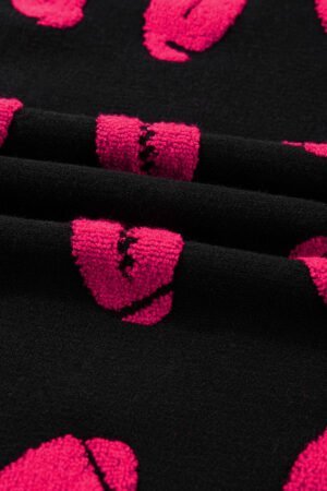 Black Rugby Print Casual Knit Short Sleeve Sweater - Image 8