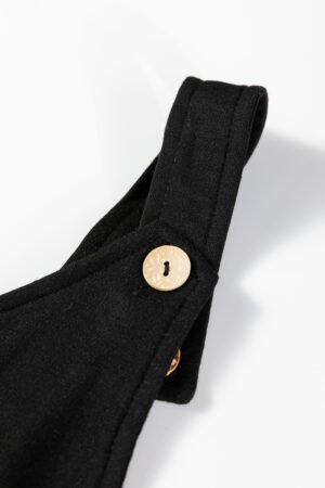 Black Solid Color Raw Seam Big Flower Patched Loose Overall Jumpsuit - Image 10