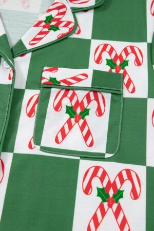 Green Holly Jolly Checkered Pattern 2pcs Long Pajama Set - Image 9