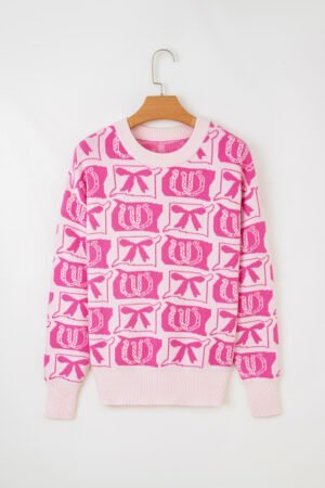 Pink Bows & Horseshoes Pattern Western Fashion Print Sweater - Image 3