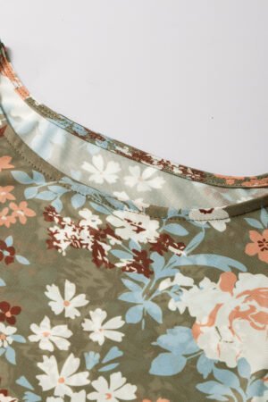 Green Floral Print Mesh Fitted Long Sleeve Top - Image 8