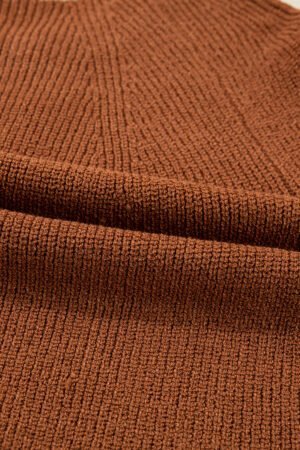 Chestnut Contrast Knit V Neckline Short Cardigan - Image 7