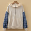 Parchment Checkered Patchwork Kangaroo Pocket Half Zipper Hoodie
