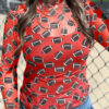 Red Game Day Rugby Mesh Sheer Long Sleeve Top