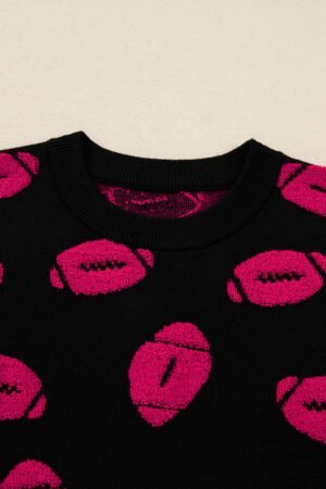 Black Rugby Print Casual Knit Short Sleeve Sweater - Image 5