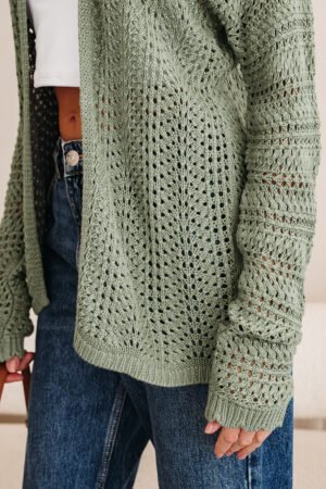 Alternative view of Green Bay Scalloped Edge Eyelet Knit Batwing Sleeve Cardigan