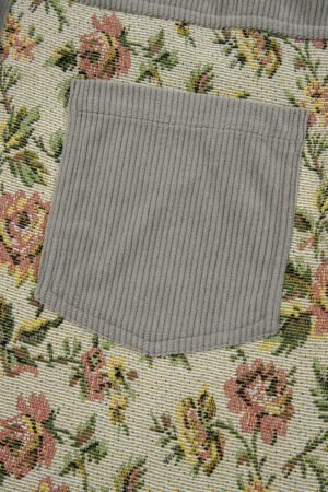 Medium Grey Ribbed Retro Floral Patchwork Shirt Style Jacket - Image 12