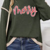 Four Leaf Clover Merry Patched Graphic Contrast Trim Christmas Knitted Long Sleeve Top