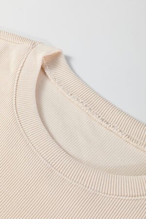 Jet Stream Solid Color Textured Knit Drop Shoulder Pullover Drawstring Shorts Set - Image 6