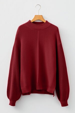 Red Dahlia Solid Color Front Seam Drop Shoulder Loose Sweater - Image 4