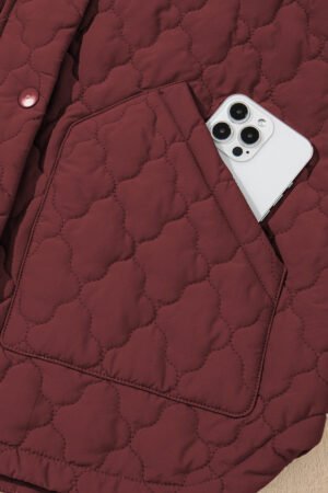 Wild Ginger Flower Shape Quilted Snap Button Zip Up Winter Vest - Image 7