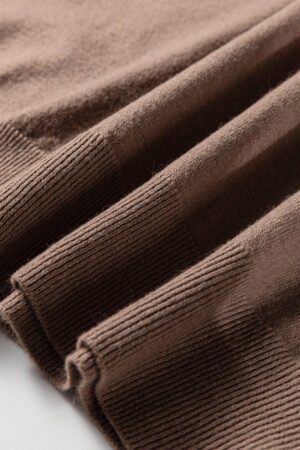 Dark Khaki Contrast Striped Trim V Neck Varsity Sweater - Image 7
