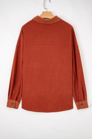 Gold Flame Velvet Flap Pockets Drop Shoulder Casual Shacket - Image 2
