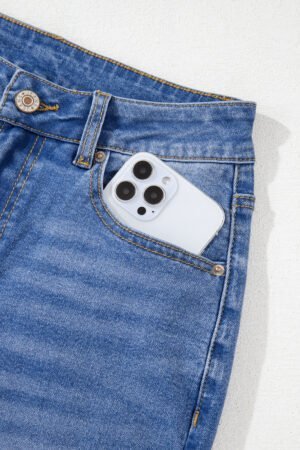 Sail Blue Raw Hem Unique Cuffs Straight High Rise Loose Jeans - Image 9
