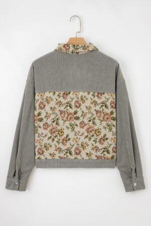 Medium Grey Ribbed Retro Floral Patchwork Shirt Style Jacket - Image 8