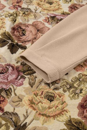 Khaki Floral Waffle Knit Patchwork Chest Pockets Buttoned Jacket - Image 7
