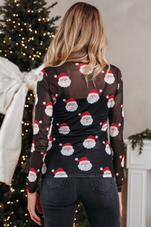 Black Christmas Fashion Print Slim Fit Long Sleeve Top - Image 10