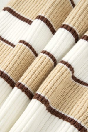 Khaki Stripe Half Zip Drop Shoulder Womens Sweater - Image 8