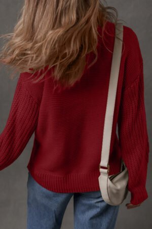 Red Dahlia Solid Color Front Seam Drop Shoulder Loose Sweater - Image 2