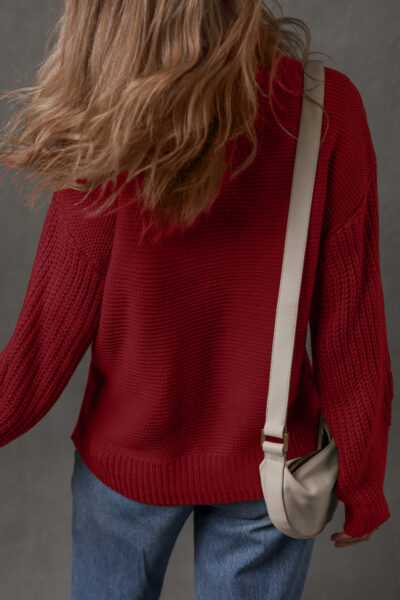 Red Dahlia Solid Color Front Seam Drop Shoulder Loose Sweater