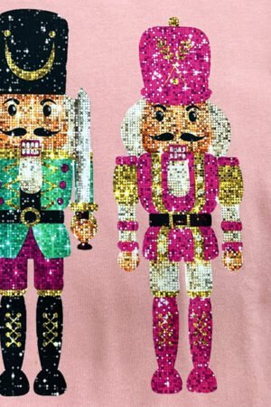 Pink Cute Nutcracker Printed Drop Shoulder Christmas Sweatshirt - Image 7