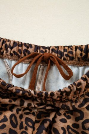 Coffee Leopard Print Contrast Trim Long Sleeve Top and Pants Set - Image 9